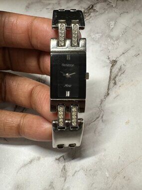 3/$30 Armitron Watch Women Silver Tone Black Dial Rhinestone Accent Band